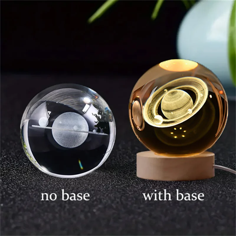 Stunning 6Cm 3D Crystal Planet Night Light - Laser Engraved Solar System Globe for Astronomy Lovers - Perfect Birthday Gift & Home Decoration