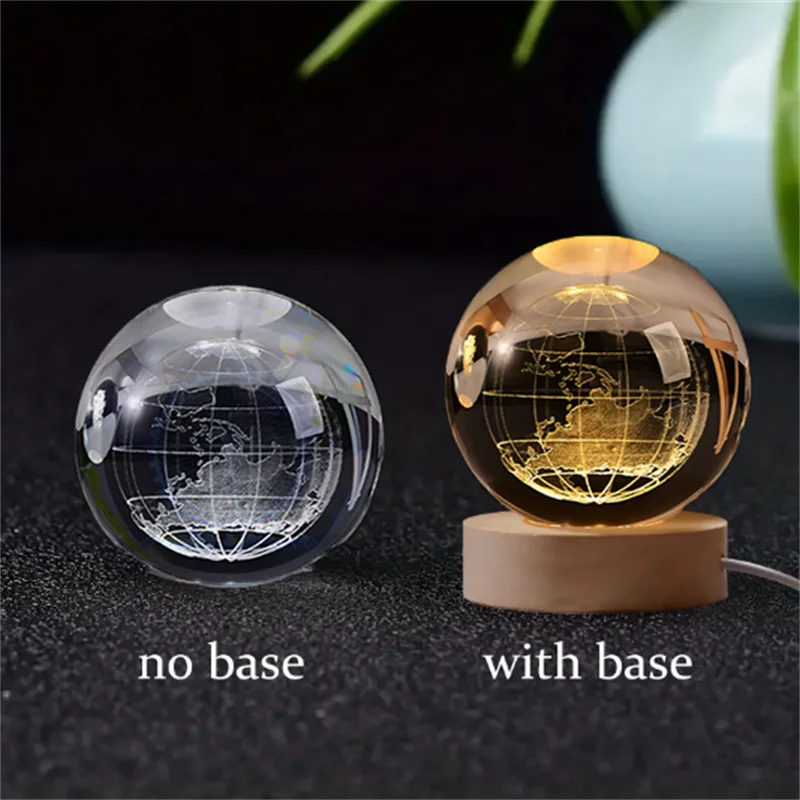 Stunning 6Cm 3D Crystal Planet Night Light - Laser Engraved Solar System Globe for Astronomy Lovers - Perfect Birthday Gift & Home Decoration
