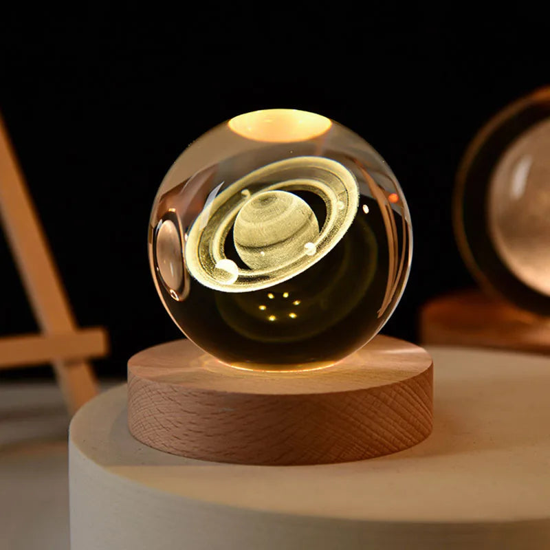 Stunning 6Cm 3D Crystal Planet Night Light - Laser Engraved Solar System Globe for Astronomy Lovers - Perfect Birthday Gift & Home Decoration