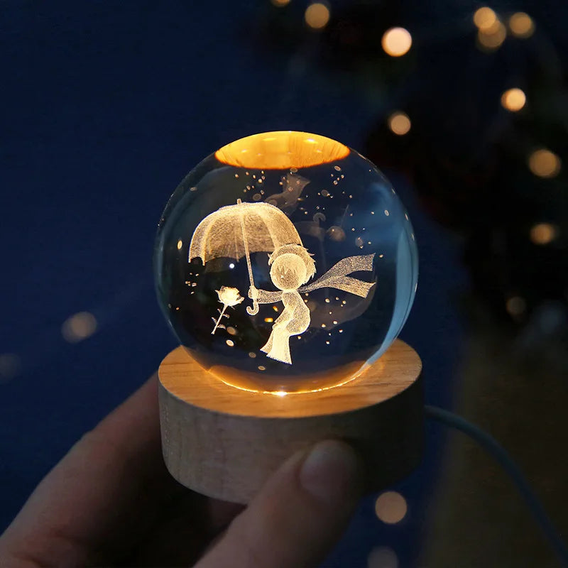 Stunning 6Cm 3D Crystal Planet Night Light - Laser Engraved Solar System Globe for Astronomy Lovers - Perfect Birthday Gift & Home Decoration