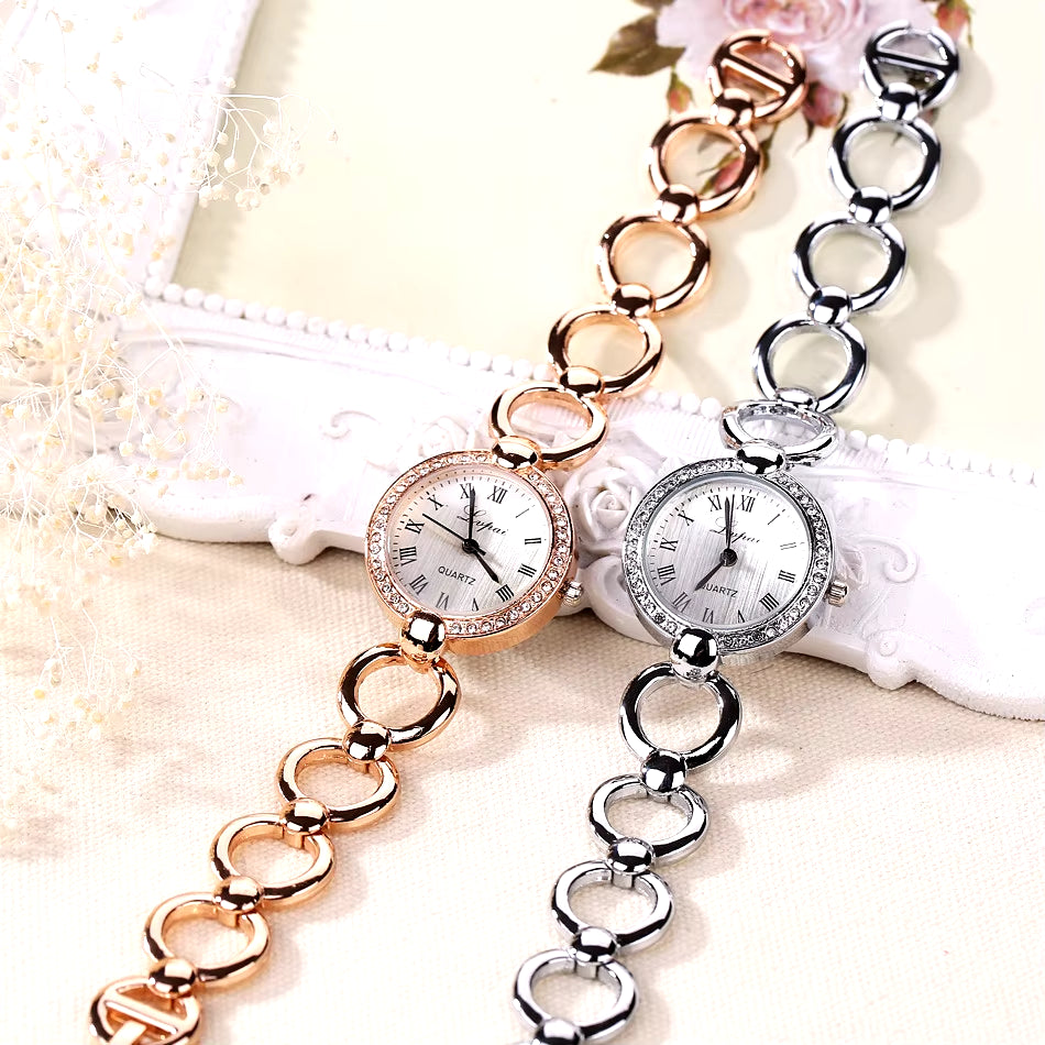 Rose Gold Luxury Women's Crystal Quartz Watch – Elegant Dress Wristwatch