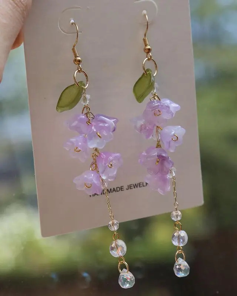 Handmade 90s Y2K Wisteria Flower Dangle Earrings - Elegant Floral Design