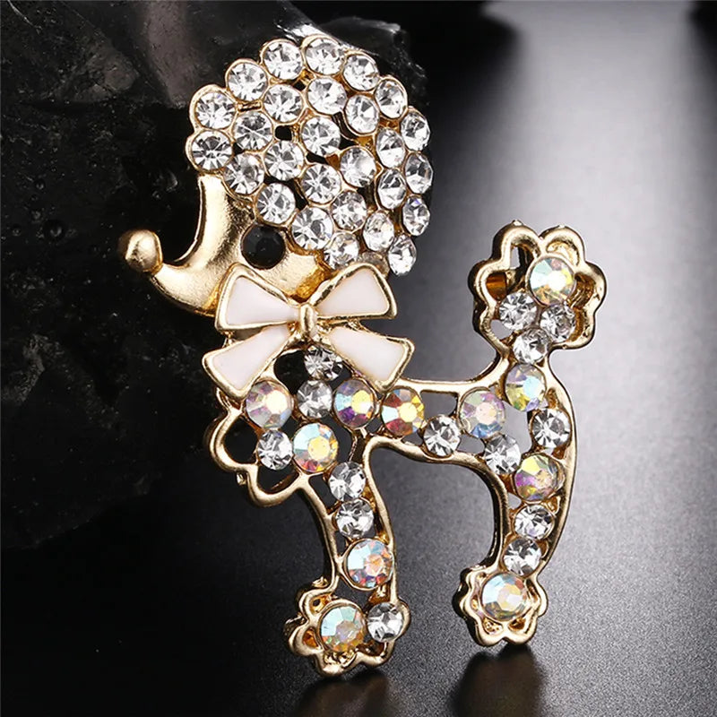 Charming Rhinestone Poodle Brooch - Trendy Animal Pin for Women