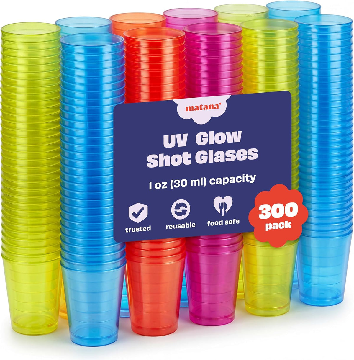 300 Plastic Shot Glasses 30Ml Neon - Reusable Shot Cups