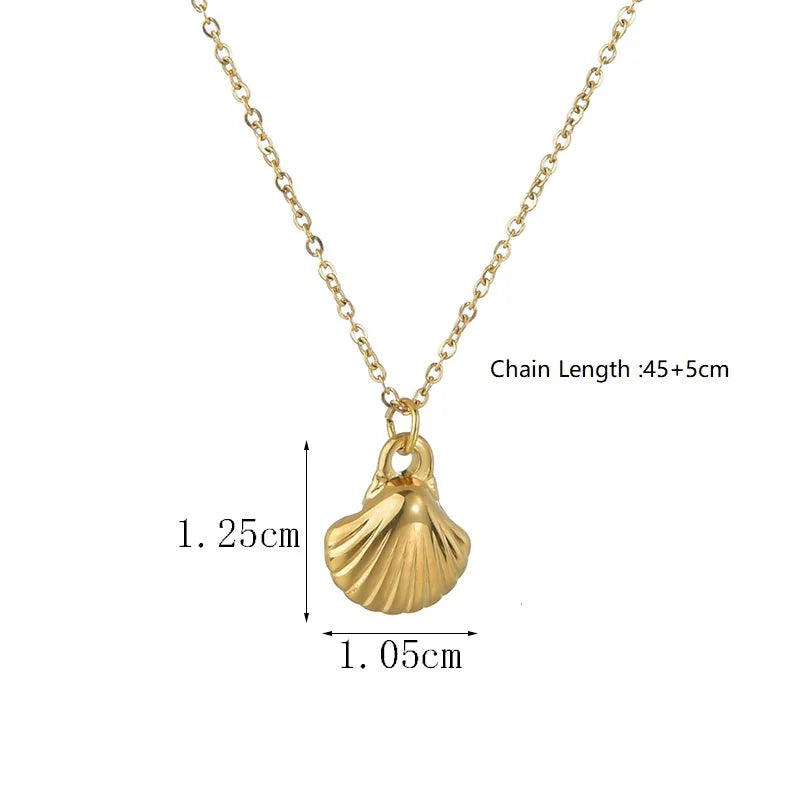 Dainty Gold Sea Shell Necklace - Stainless Steel Charms for Women