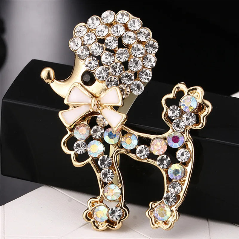 Charming Rhinestone Poodle Brooch - Trendy Animal Pin for Women