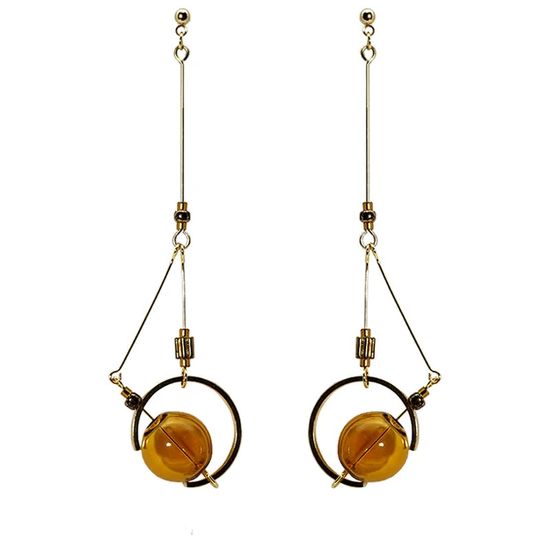 Original Asymmetric Dangle Earrings - Korean Glass Ball Drop Style