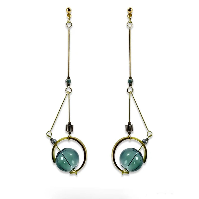 Original Asymmetric Dangle Earrings - Korean Glass Ball Drop Style