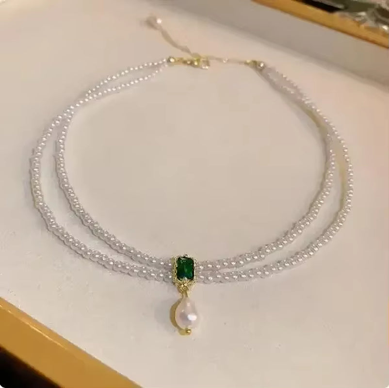 Elegant Pearl Clavicle Necklace & Earring Set – Women’s Short Pendant Jewelry Collection