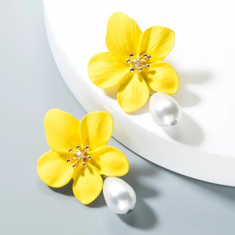 Spray Paint Floral Gold Studs - Unique Statement Earrings for Women