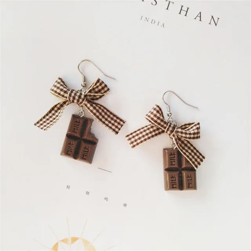 Unique Korean Fashion Earrings - Geometric Bowknot with Chocolate Resin