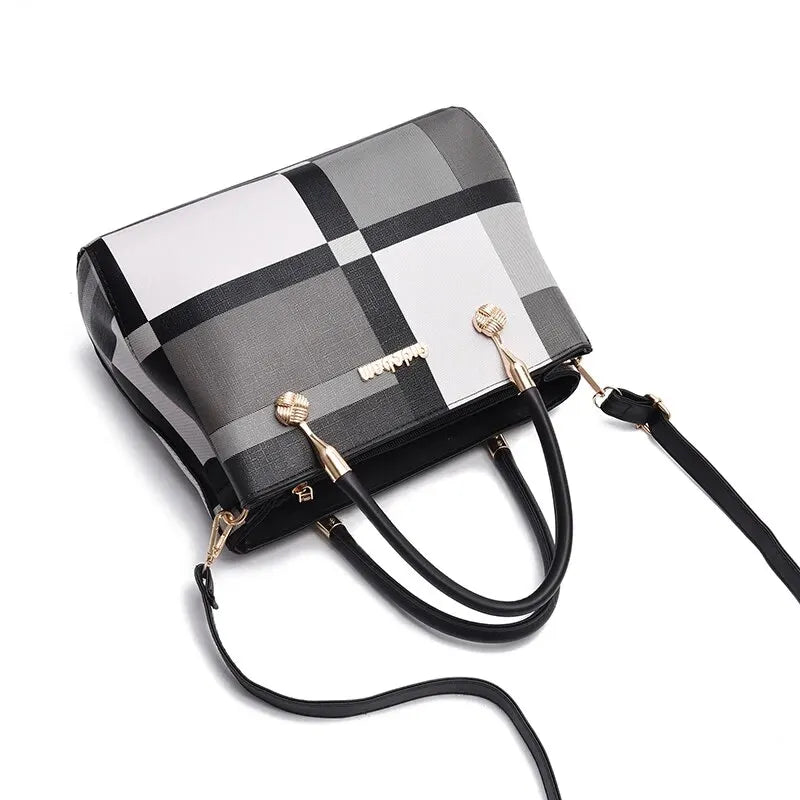 Elegant Colorblock Plaid Shoulder Bag - Large Capacity Handbag