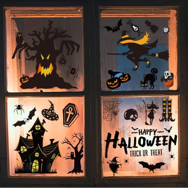 Halloween Window Stickers Bats Spiders 169Pcs Halloween Window Decorations Reusable Double-Sided Window Cling Sticker for Halloween Party Indoor