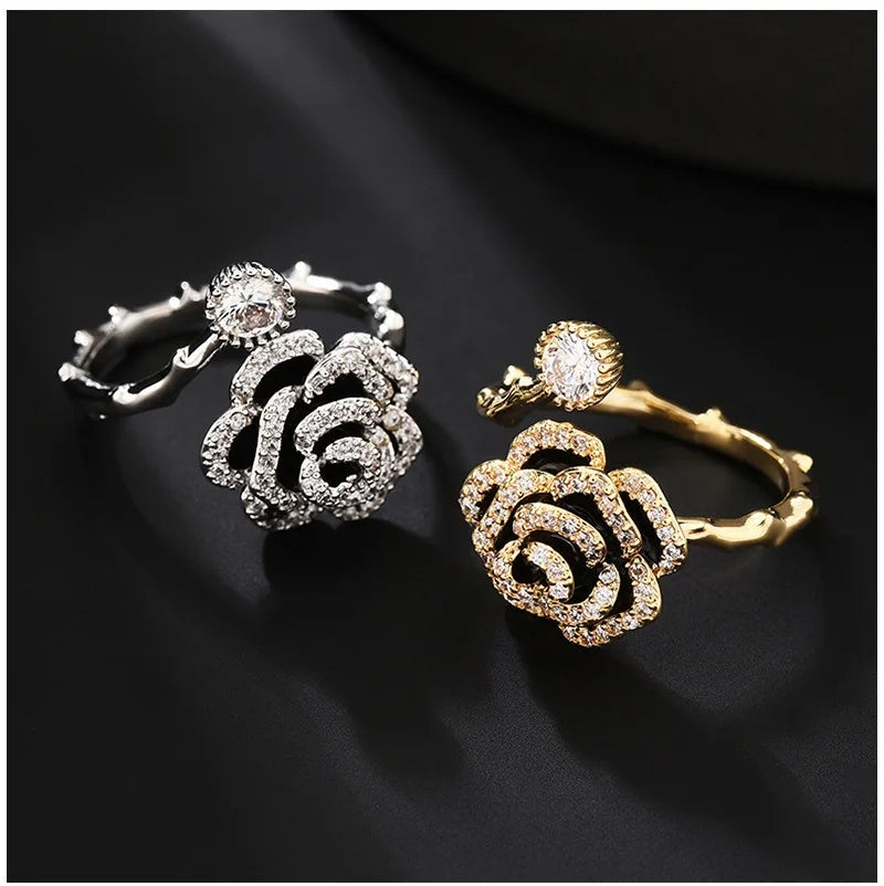 Luxury Adjustable Camellia Ring for Women