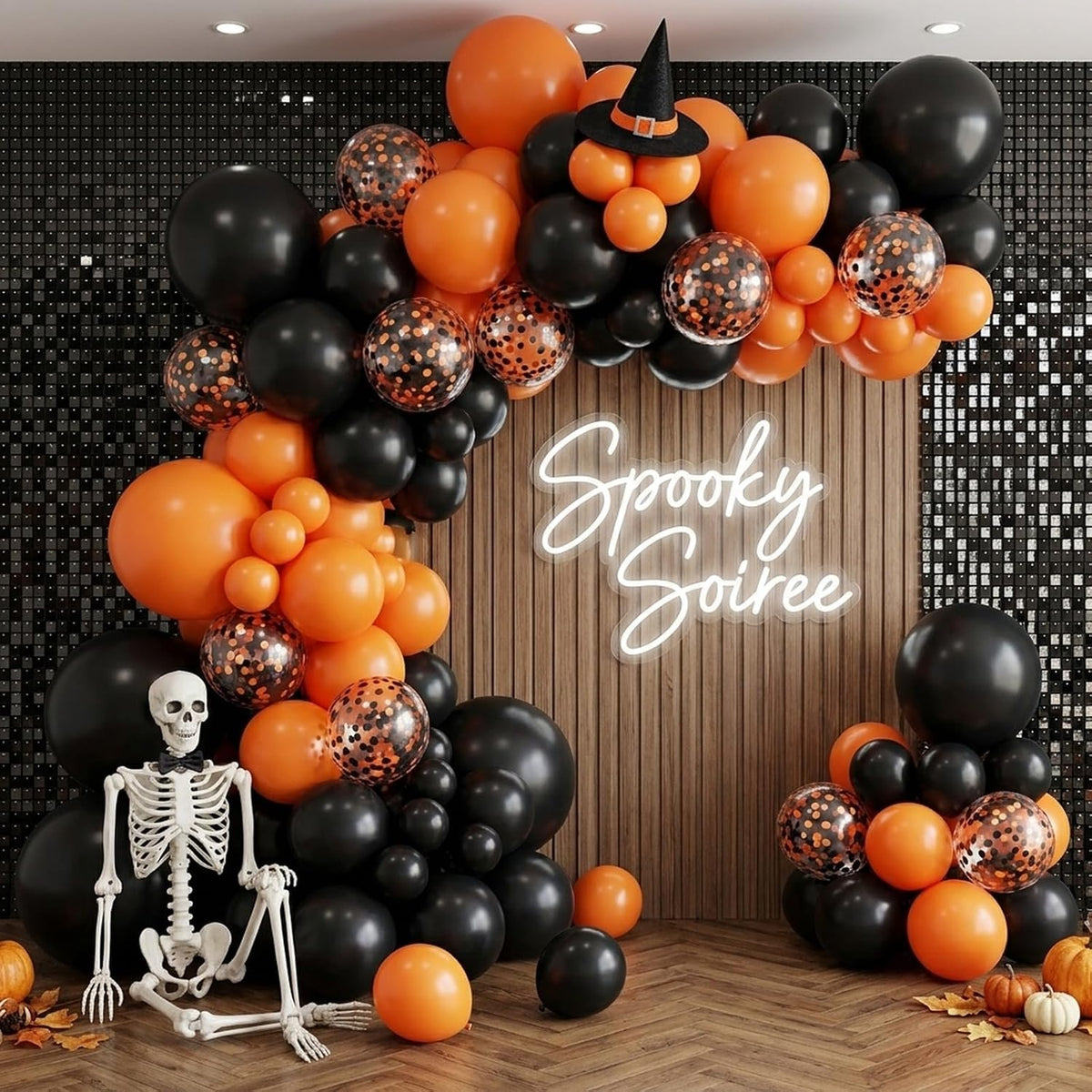 62Pcs Halloween Balloons,Black and Orange Balloon for Halloween Decorations