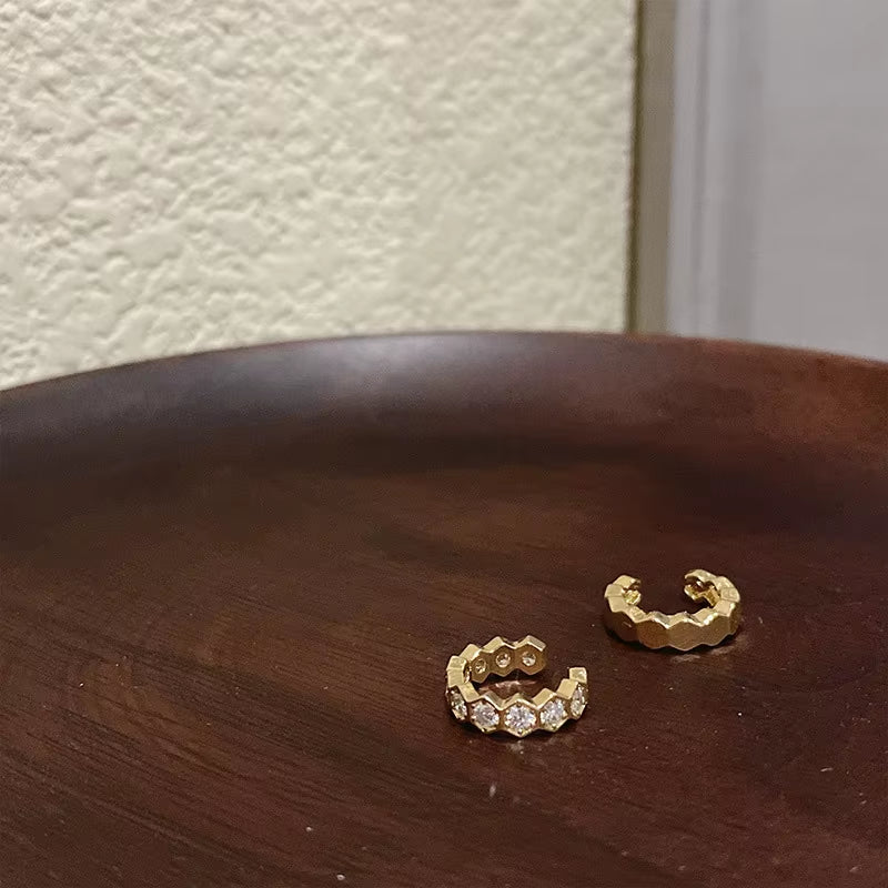 Gold Zircon Helix-Style Ear Cuff Set – Non-Piercing Clip Earrings