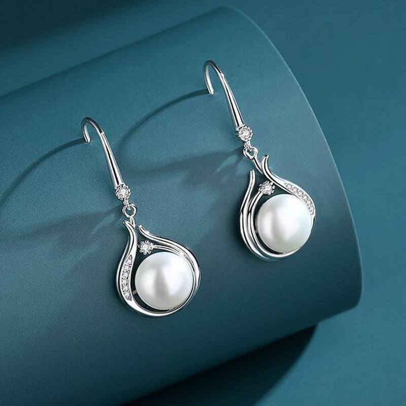 925 Silver Pearl Drop Earrings & Necklace Set