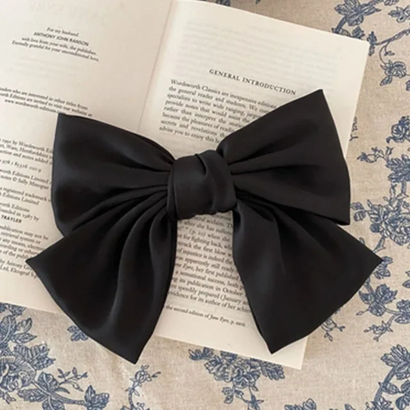 Elegant Korean Black Ribbon Bow Hairpin – Chic Hair Accessory for Women