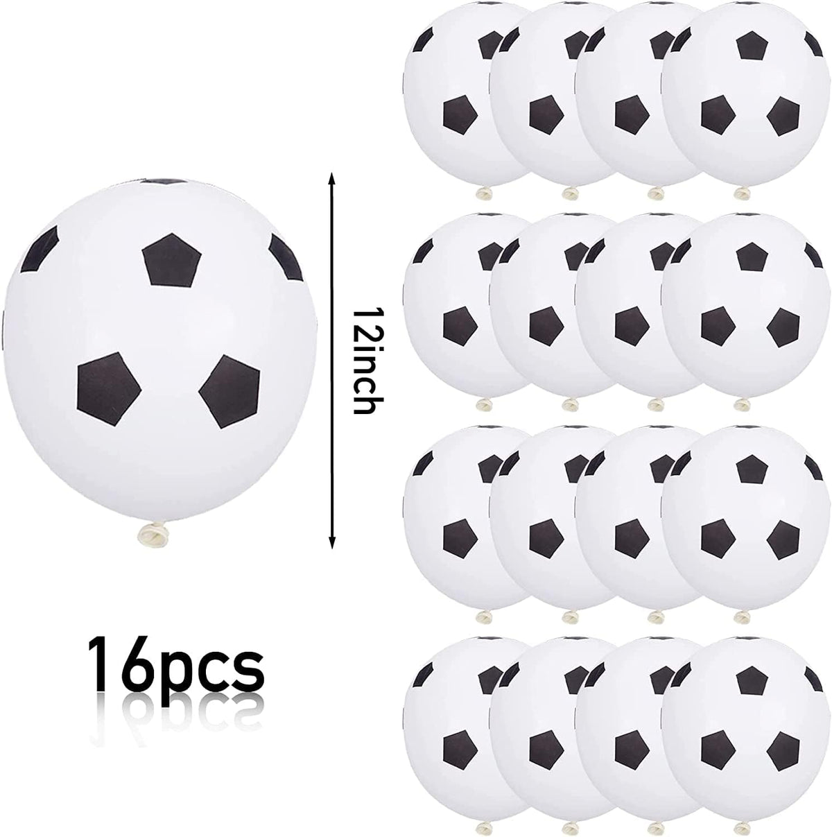 16 Black and White Football Balloons for Sports Parties, 12-Inch Latex