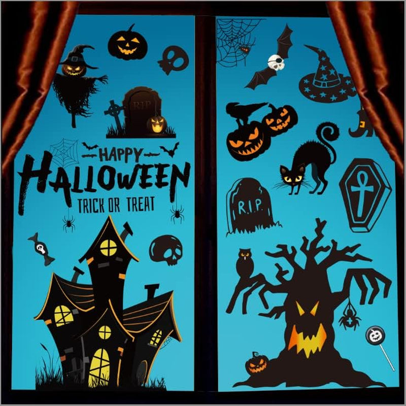Halloween Window Stickers Bats Spiders 169Pcs Halloween Window Decorations Reusable Double-Sided Window Cling Sticker for Halloween Party Indoor