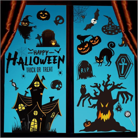 Halloween Window Stickers Bats Spiders 169Pcs Halloween Window Decorations Reusable Double-Sided Window Cling Sticker for Halloween Party Indoor