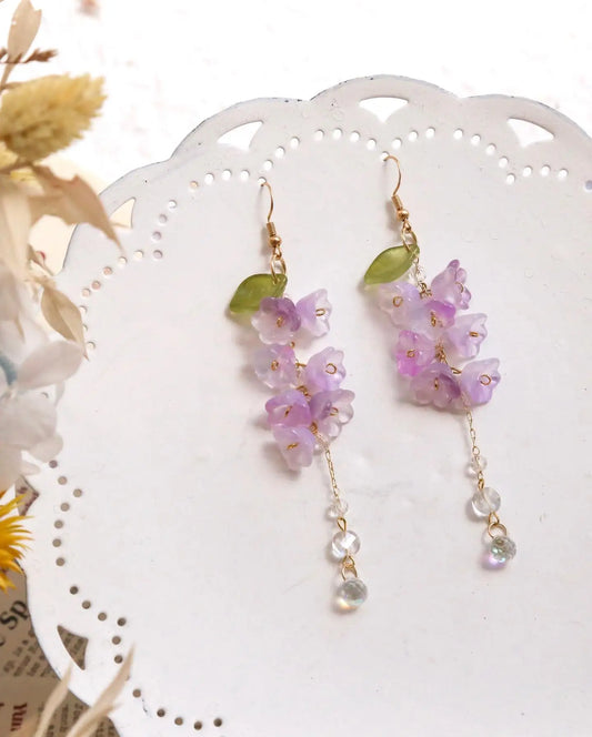 Handmade 90s Y2K Wisteria Flower Dangle Earrings - Elegant Floral Design