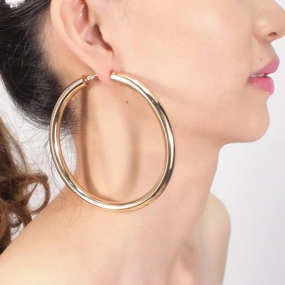 Trendy Copper Hoop Earrings - Wide Round Statement