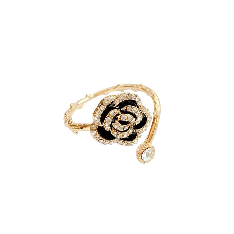 Korean Black Rose Meta Ring - Luxury Zircon Adjustable Ring 