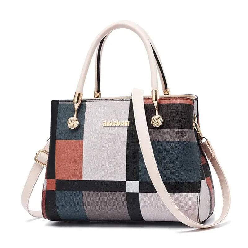 Elegant Colorblock Plaid Shoulder Bag - Large Capacity Handbag