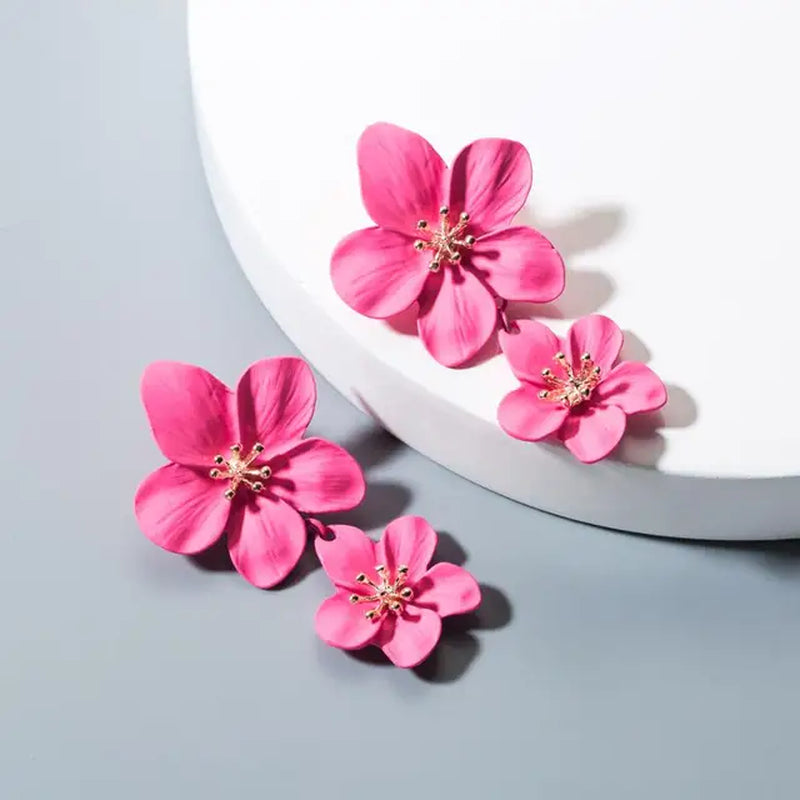 Spray Paint Floral Gold Studs - Unique Statement Earrings for Women