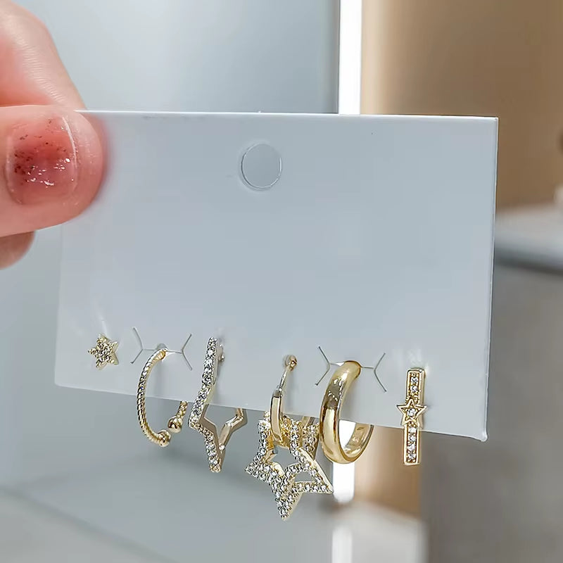6-Piece Silver Star Earring Stack – Micro Zircon Set