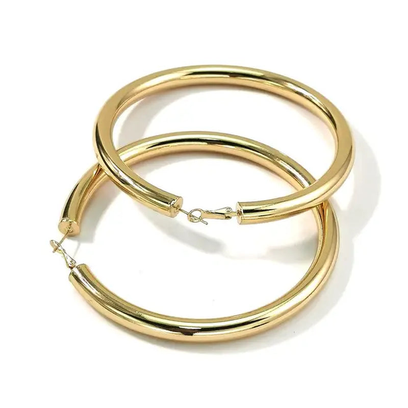 Trendy Copper Hoop Earrings - Wide Round Statement