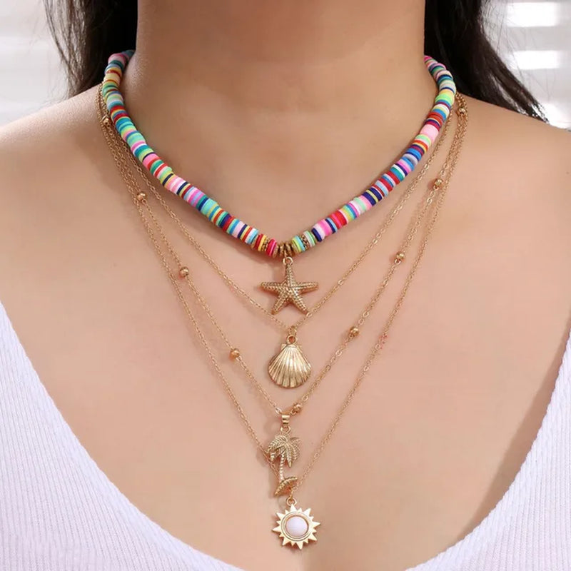 Bohemian Shell & Star Pendant Layered Necklace