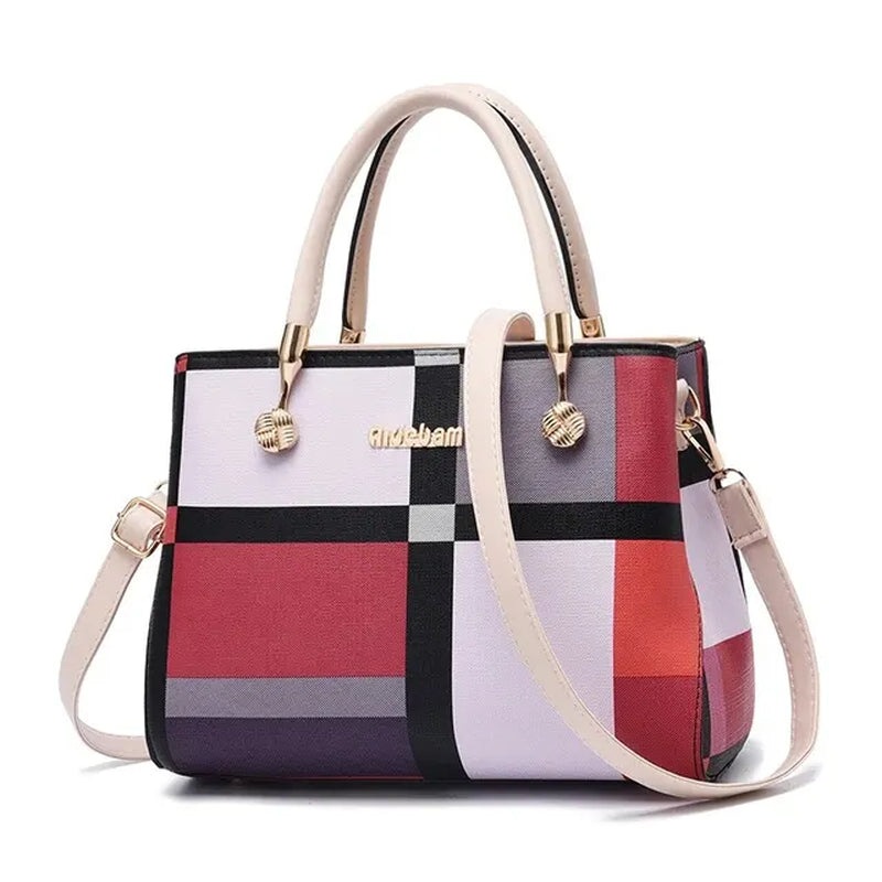 Elegant Colorblock Plaid Shoulder Bag - Large Capacity Handbag