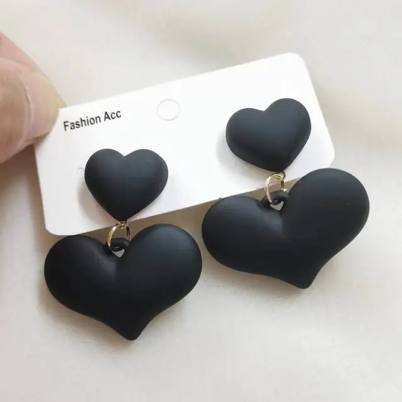 Korean Black Bowknot Heart Dangle Earrings - Fashion Statement