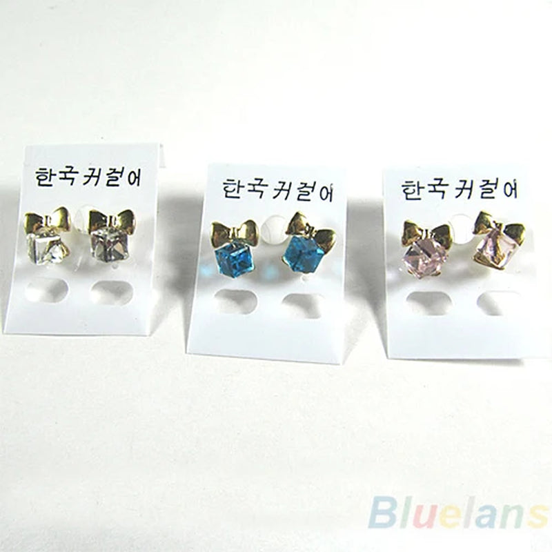 Chic Shimmer Bowknot Rhinestone Ear Studs - Cute Cube Jewelry for Women