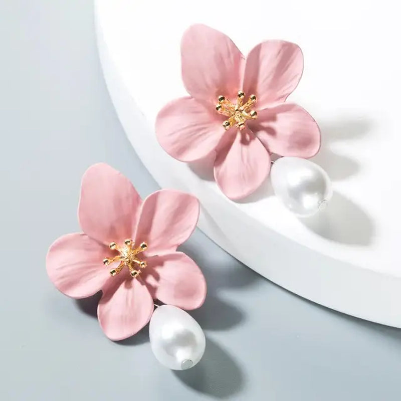 Spray Paint Floral Gold Studs - Unique Statement Earrings for Women