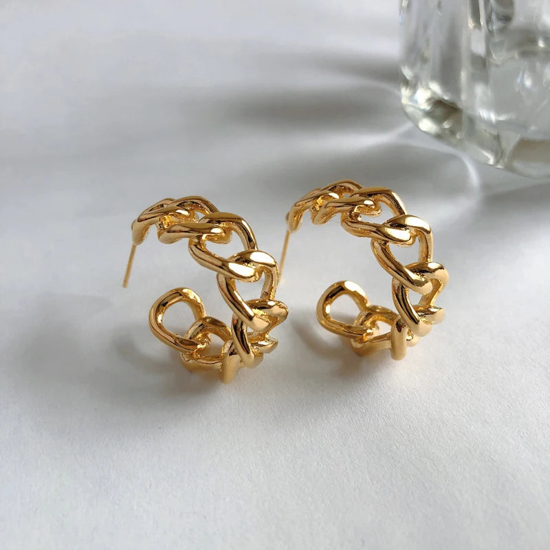 Minimalist Chain Hoop Earrings - Trendy Geometric Statement