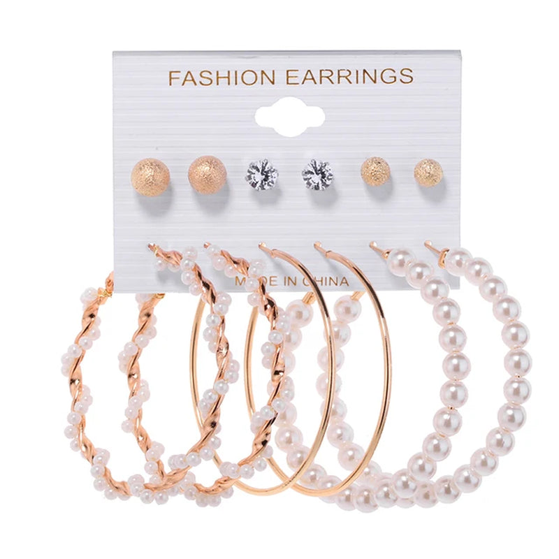 Simple Gold Pearl Hoop Earrings - Big Circle Statement