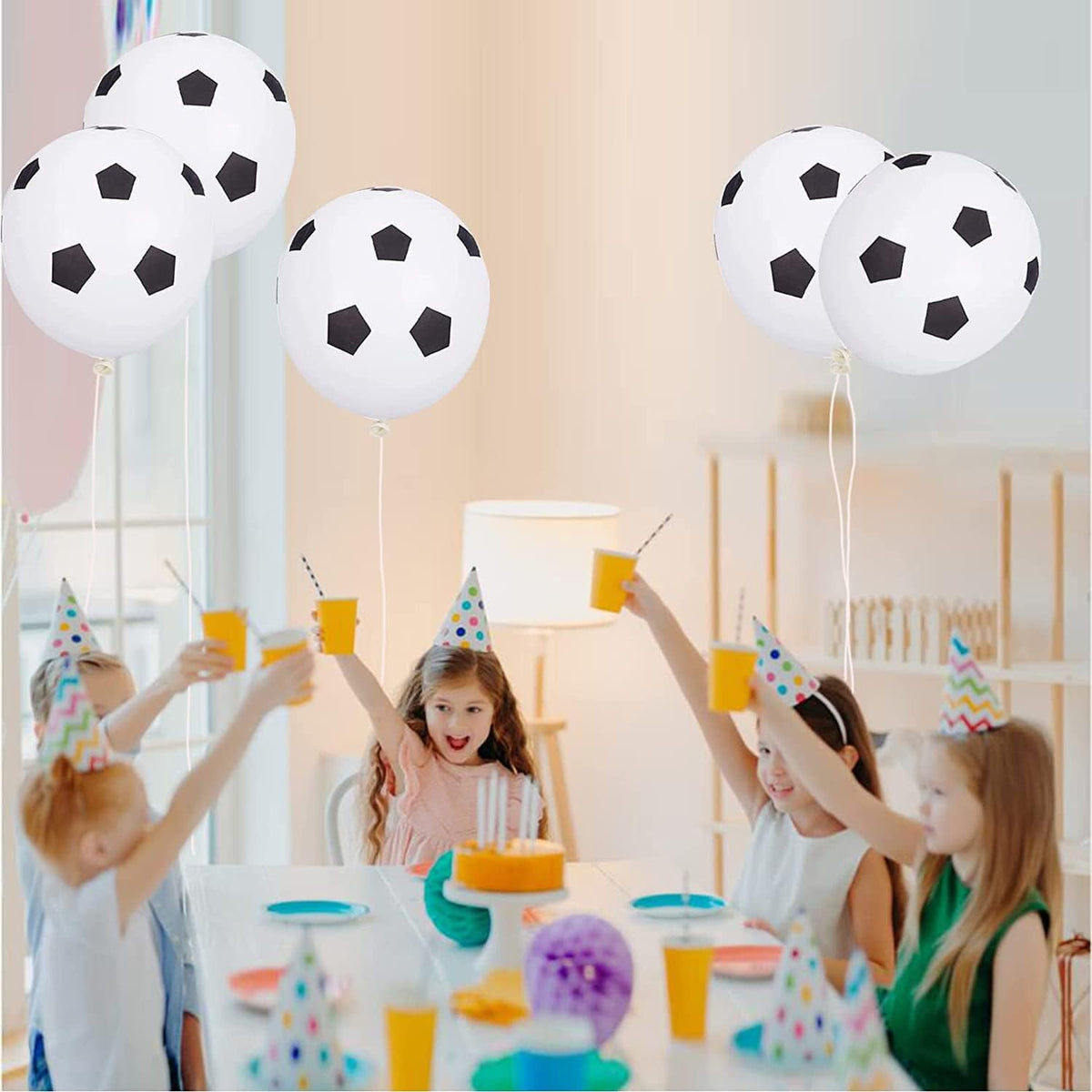 16 Black and White Football Balloons for Sports Parties, 12-Inch Latex