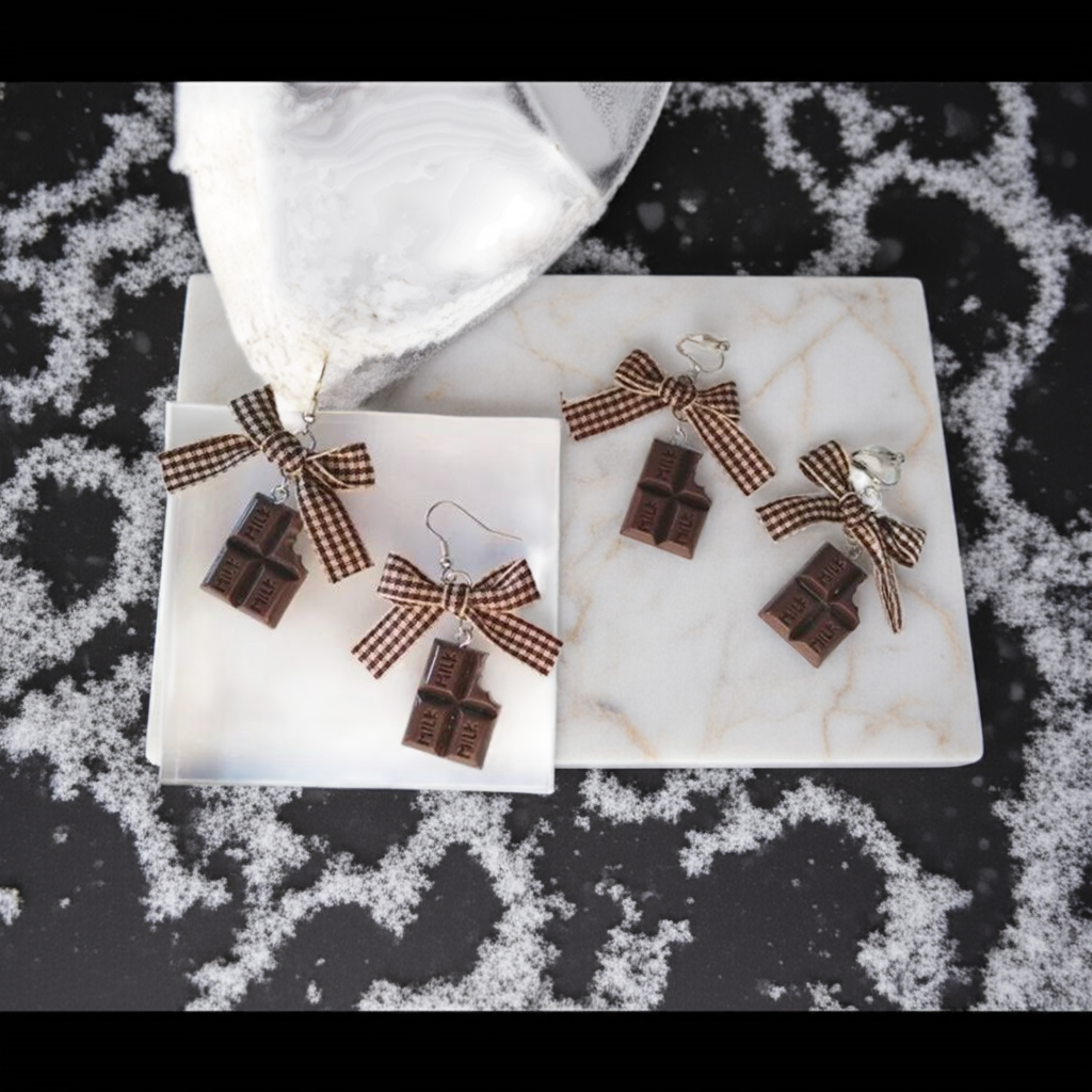 Unique Korean Fashion Earrings - Geometric Bowknot with Chocolate Resin
