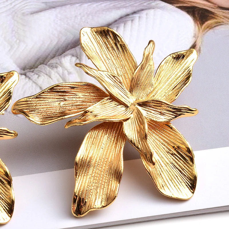 Statement Gold Floral Earrings - Trendy Women's Accessories