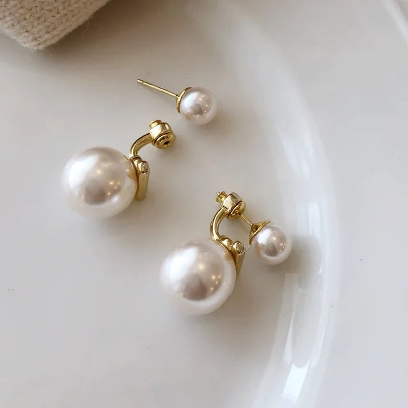 Simple Gold Pearl Hoop Earrings - Big Circle Statement