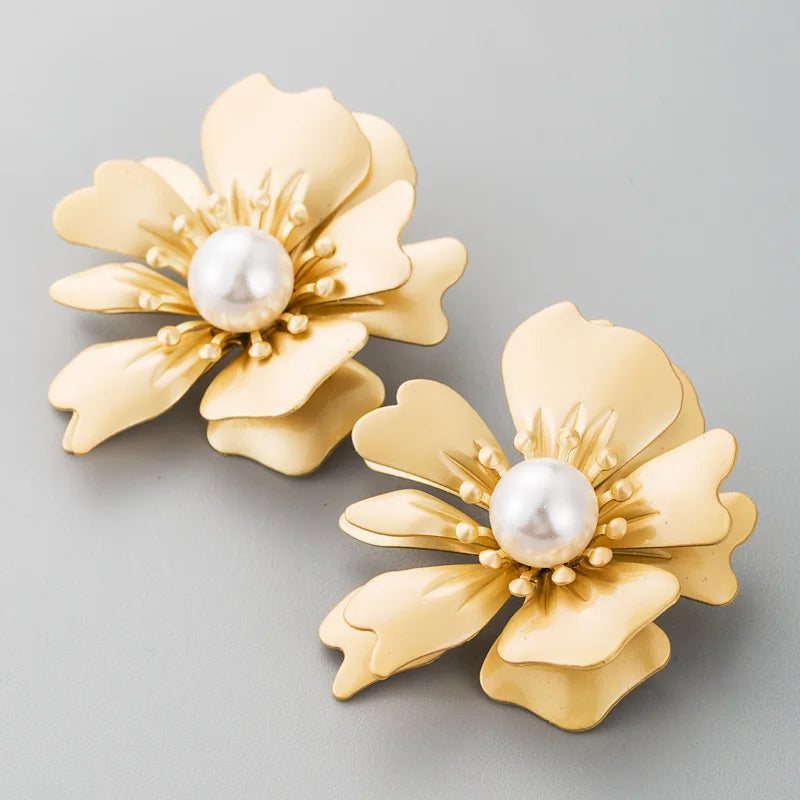 Spray Paint Floral Gold Studs - Unique Statement Earrings for Women