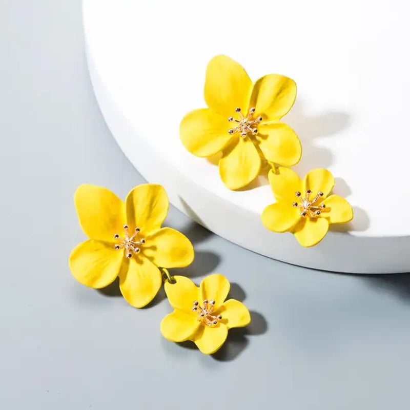 Spray Paint Floral Gold Studs - Unique Statement Earrings for Women