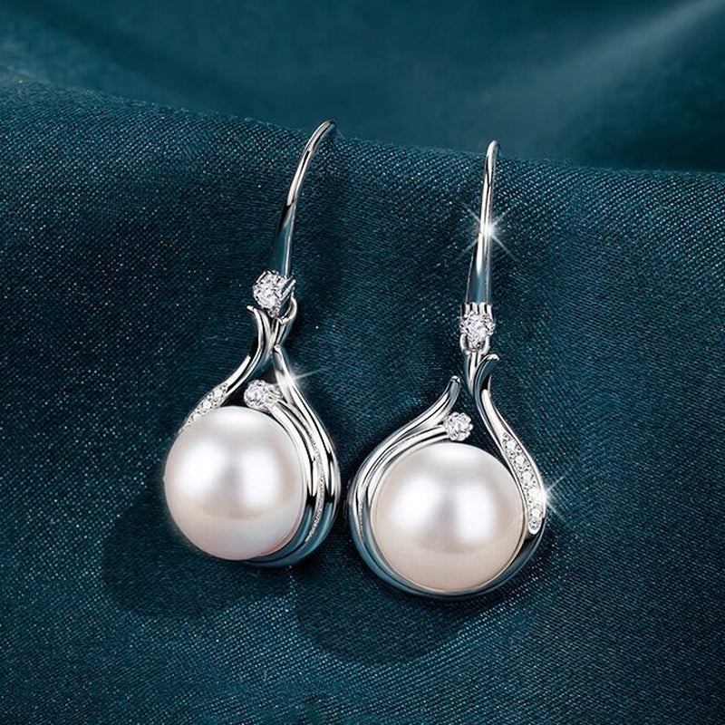 925 Silver Pearl Drop Earrings & Necklace Set