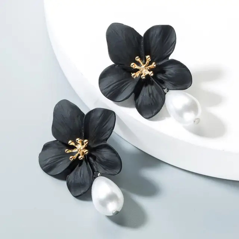 Spray Paint Floral Gold Studs - Unique Statement Earrings for Women