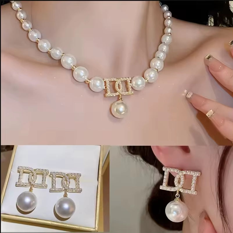 Elegant Pearl Clavicle Necklace & Earring Set – Women’s Short Pendant Jewelry Collection