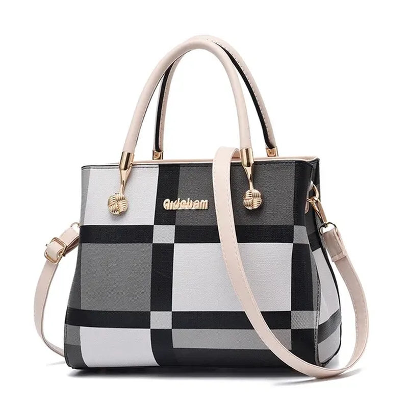 Elegant Colorblock Plaid Shoulder Bag - Large Capacity Handbag