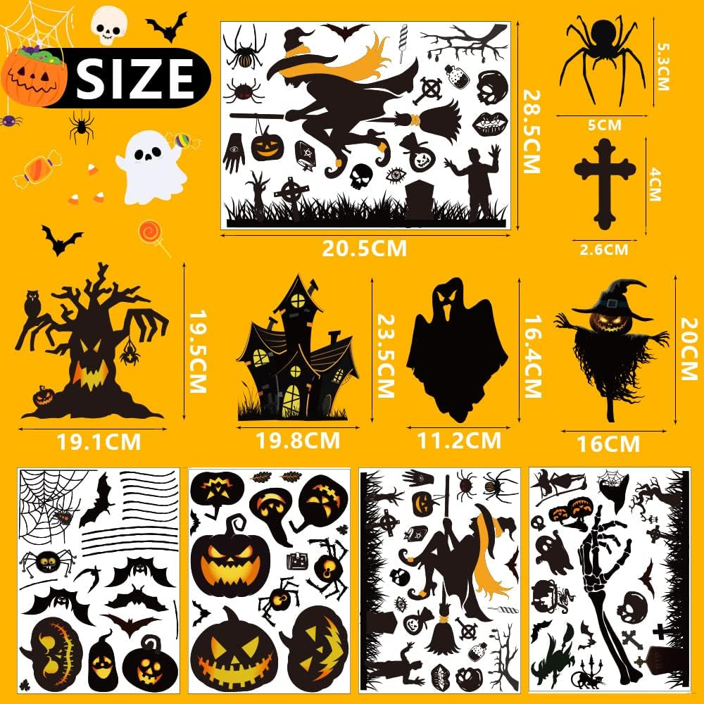 Halloween Window Stickers Bats Spiders 169Pcs Halloween Window Decorations Reusable Double-Sided Window Cling Sticker for Halloween Party Indoor